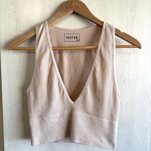 Paxton Womens Nude Ribbed Crop Top Tank Sports Bra Small